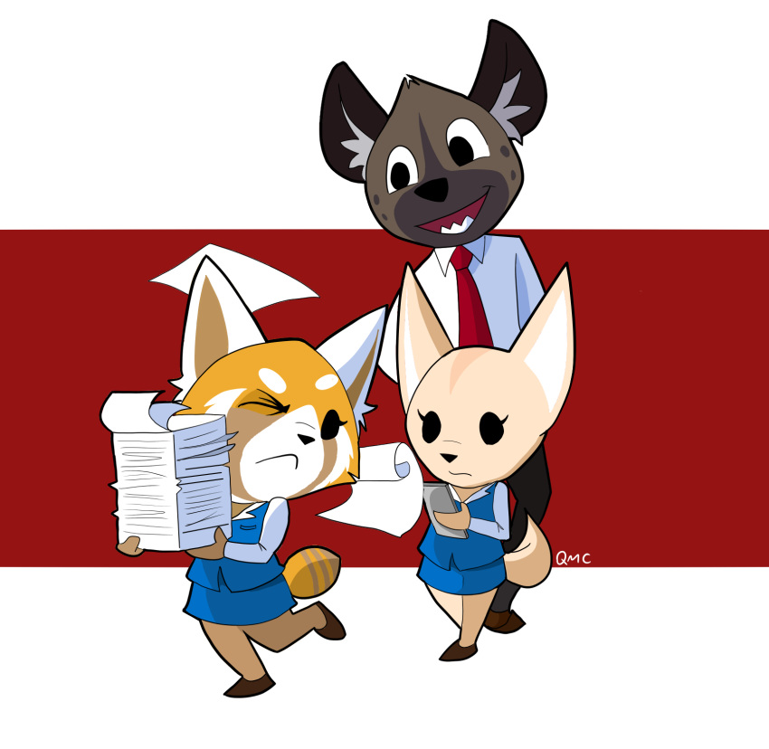 2018 aggressive_retsuko anthro canine clothed clothing digital_media_(artwork) female fennec fenneko fox fur haida hyena male mammal quirky-middle-child red_panda retsuko sanrio simple_background