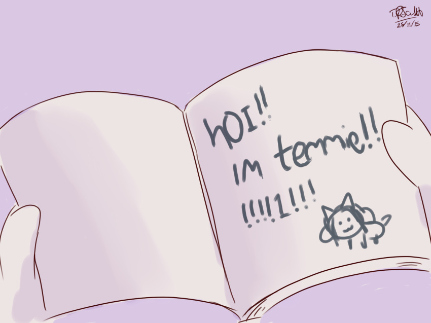 2015 anthro bloodinner book digital_media_(artwork) disembodied_hand drawing female mammal reading solo tem temmie_(undertale) thesis undertale video_games