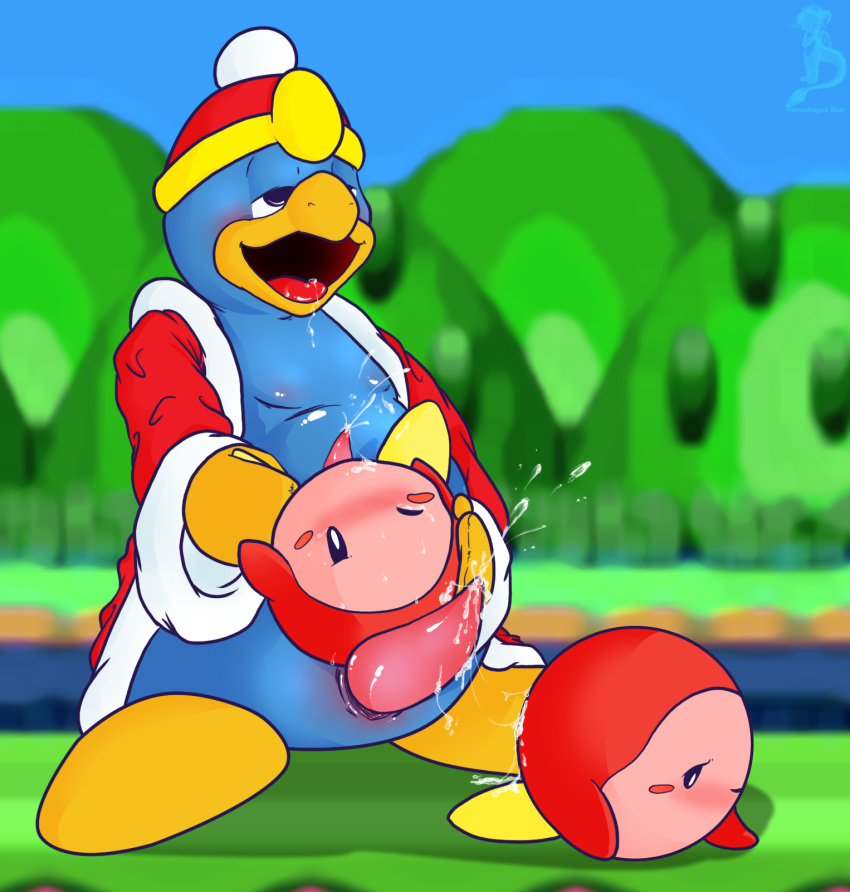 2008 after_sex ambiguous_gender avian big_dom_small_sub bird blush clothing cum digital_drawing_(artwork) digital_media_(artwork) drooling erection group hi_res king_dedede kirby_(series) male male/male nintendo penguin penis precum saliva size_difference slightly_chubby stormdragonblue sweat tears video_games waddle_dee waddling_head