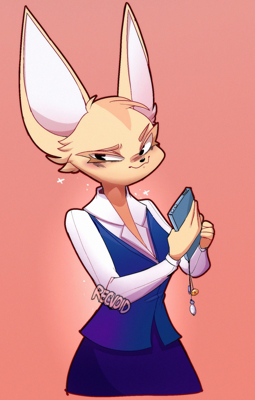 2018 aggressive_retsuko anthro canine cellphone clothing digital_media_(artwork) eyelashes female fennec fenneko fox hi_res mammal phone sanrio void_(artist)