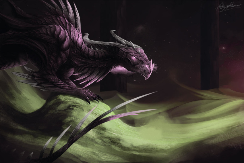 2016 ashesdrawn claws digital_media_(artwork) dragon feral horn invalid_color purple_eyes purple_scales scales solo