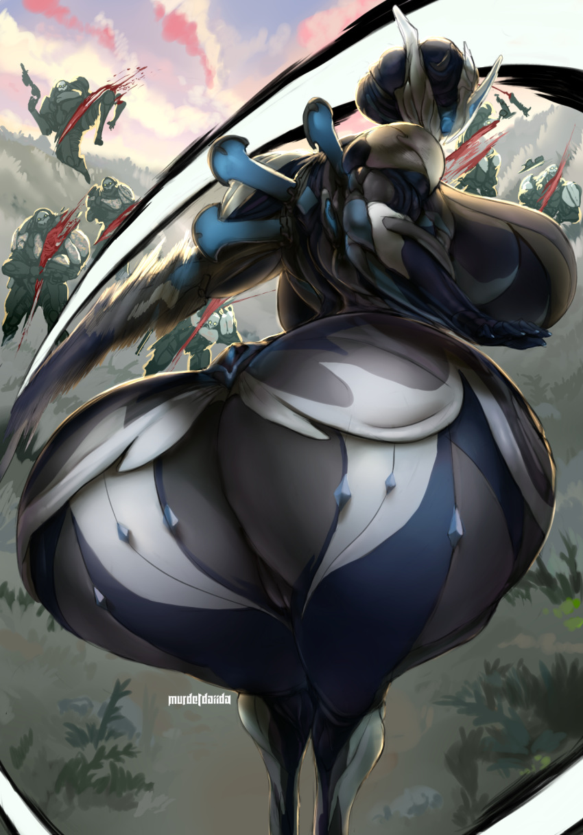 alien big_breasts big_butt blood breasts butt death female huge_breasts huge_butt humanoid khora_(warframe) machine not_furry pussy robot side_boob solo thick_thighs vhsdaii video_games voluptuous warframe wide_hips