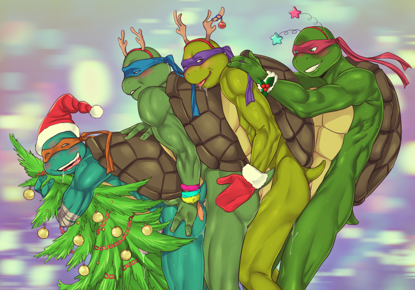 anal anal_penetration anthro brothers christmas christmas_tree crylin donatello_(tmnt) foursome group group_sex hat holidays incest leonardo_(tmnt) male male/male michelangelo_(tmnt) penetration penis raphael_(tmnt) reptile santa_hat scalie sex sibling teenage_mutant_ninja_turtles train_position tree turtle