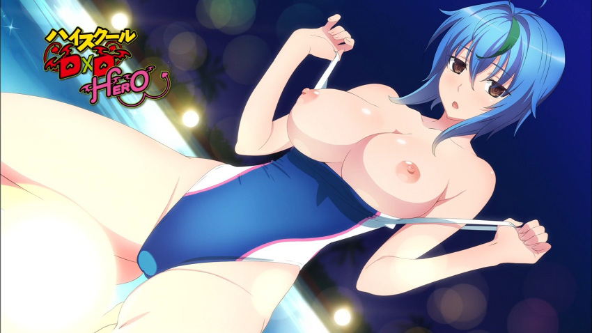 1girl blue_hair breasts high_school_dxd large_breasts nipples xenovia_(high_school_dxd)
