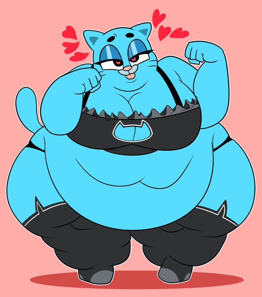 &lt;3 &lt;3_eyes 2017 anthro breasts cartoon_network cat cleavage clothed clothing digital_media_(artwork) eyeshadow feline female fully_clothed legwear makeup mammal mature_female naughty_face nicole_watterson obese obese_female overweight overweight_female raised_arm simple_background skimpy solo standing superspoe the_amazing_world_of_gumball thick_thighs thigh_highs tongue tongue_out whiskers wide_hips