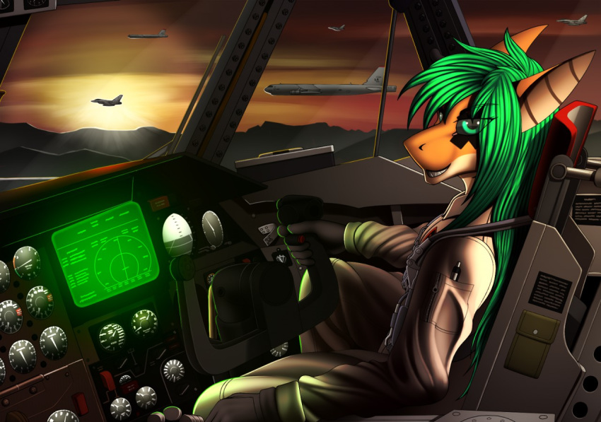 2018 5_fingers anthro clothed clothing detailed_background digital_media_(artwork) fish green_eyes green_hair hair looking_at_viewer marine shark solo tales_foxdale