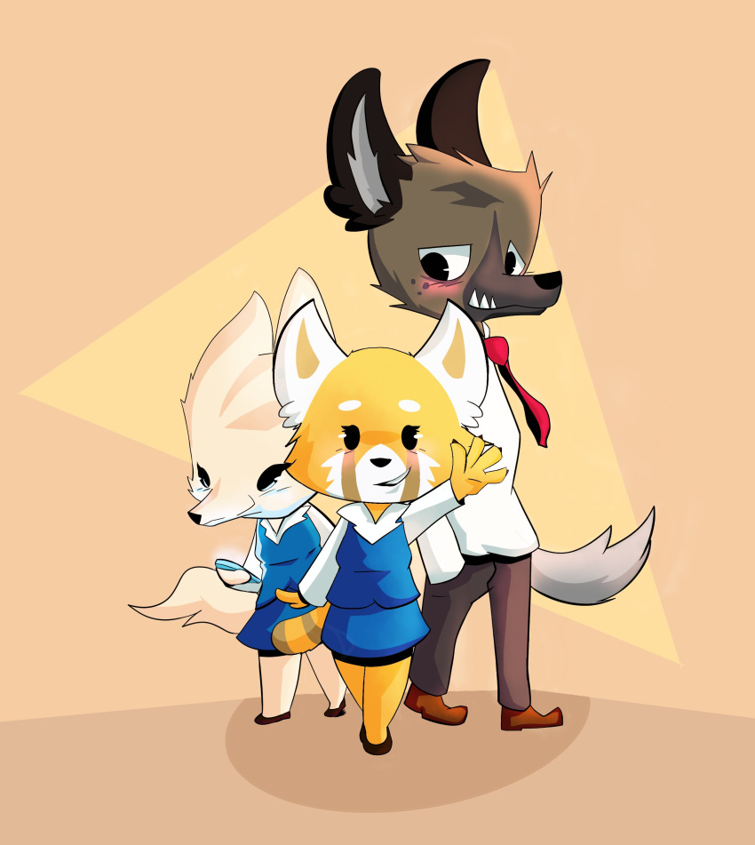 2018 aggressive_retsuko anthro canine clothed clothing davey364 digital_media_(artwork) female fennec fenneko fox fur haida hi_res hyena male mammal red_panda retsuko sanrio simple_background