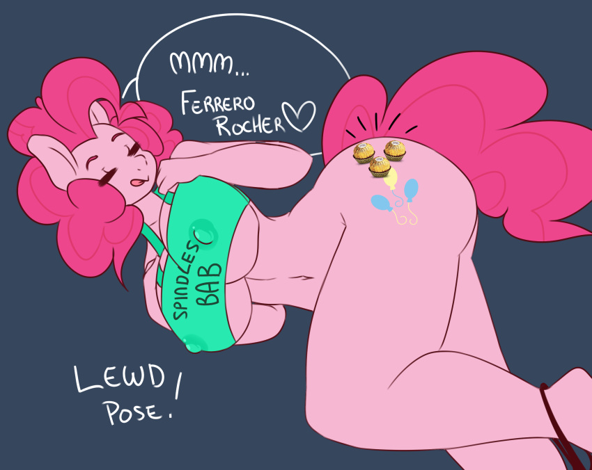 2015 anthro anthrofied bottomless breasts clothed clothing digital_media_(artwork) earth_pony english_text equine female friendship_is_magic horse mammal my_little_pony navel panties panties_around_one_leg pinkie_pie_(mlp) pony solo somescrub text under_boob underwear underwear_around_one_leg