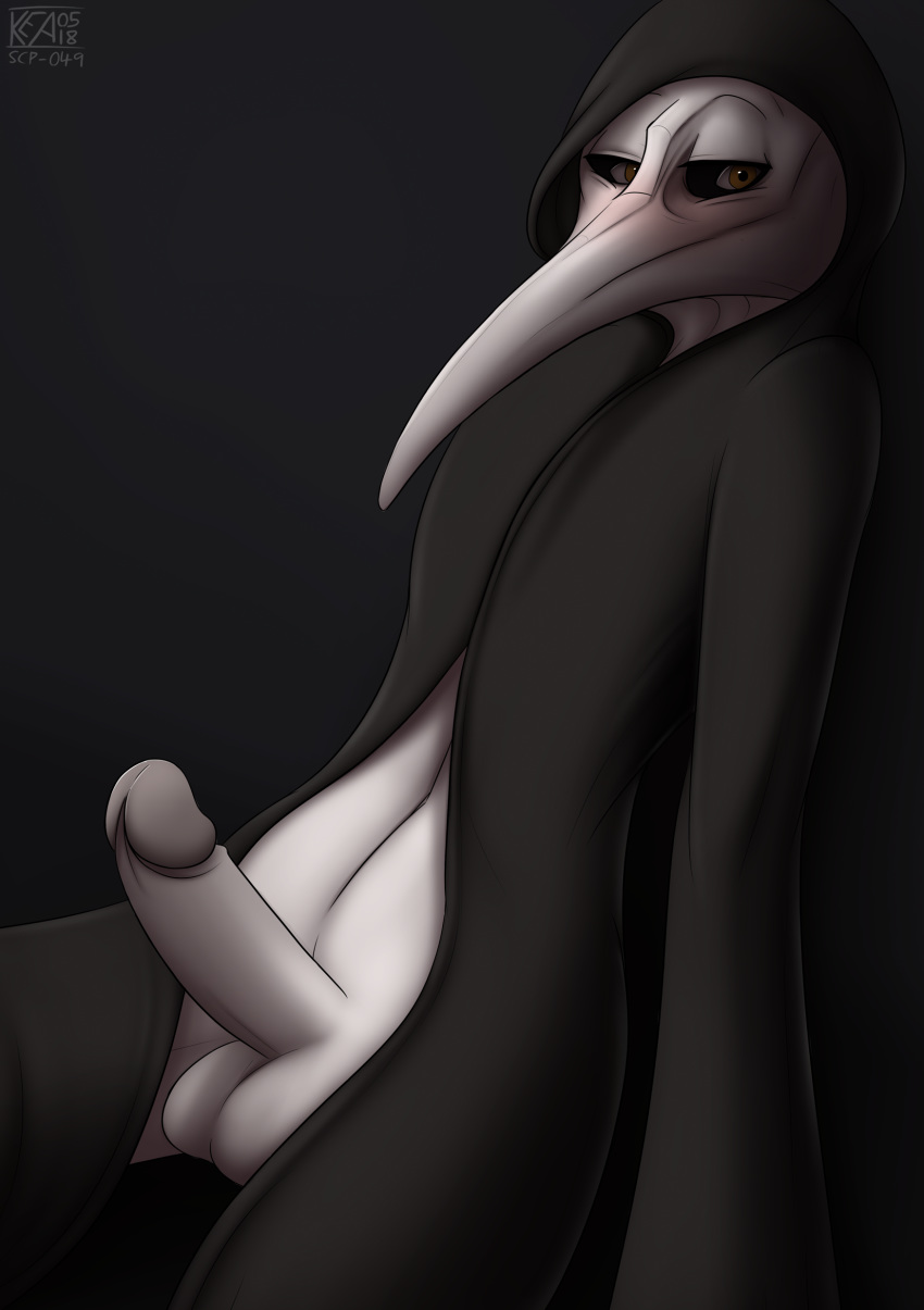 balls clothed clothing hi_res humanoid kea_(artist) looking_at_viewer male mask not_furry penis plague_doctor scp-049 scp_foundation solo unknown_species