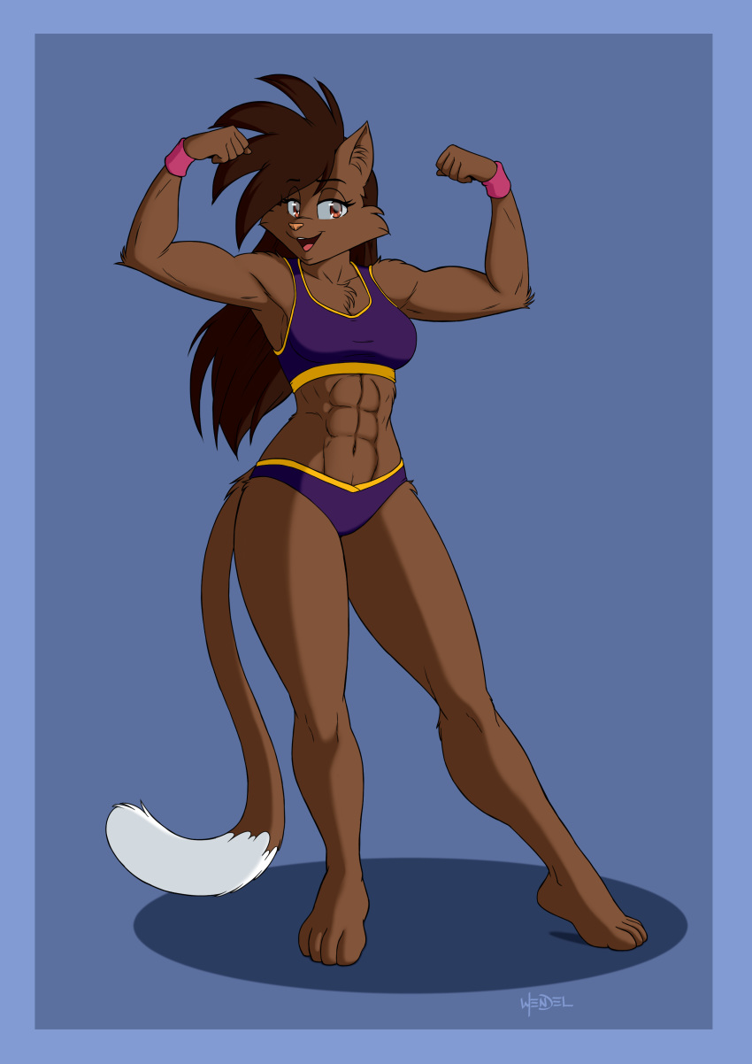 abs biceps brown_hair chest_tuft deborah_bispo_(character) drawing-4ever feline female flexing hair looking_at_viewer mammal muscular muscular_female tuft