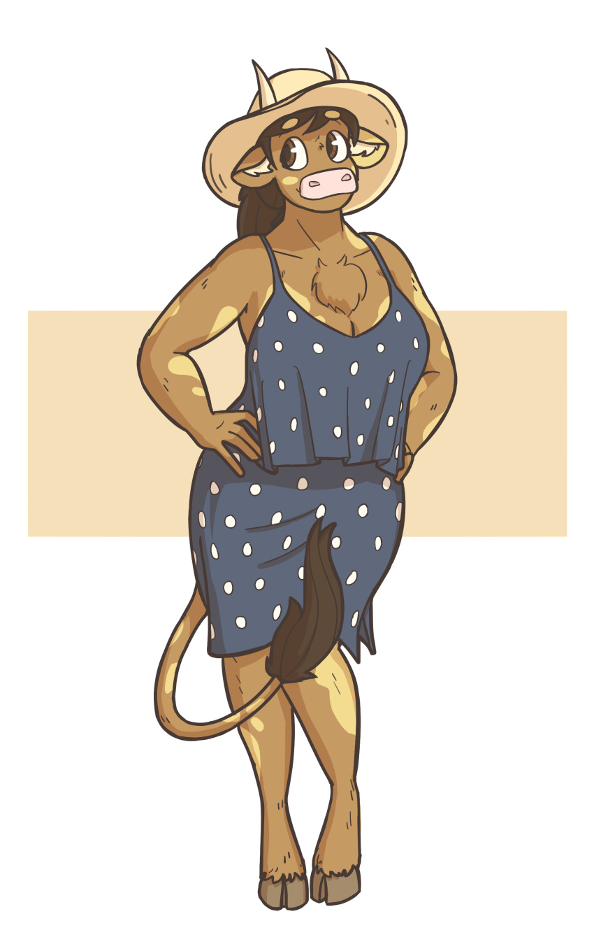 anthro big_breasts bovine breasts cleavage clothed clothing dress female mammal minotaur molly_(slightlysimian) slightlysimian solo