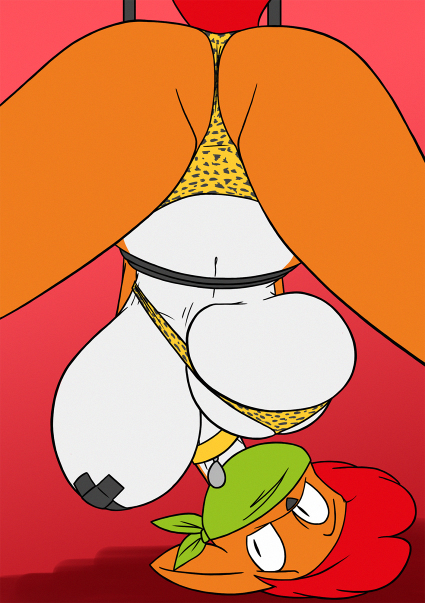 2018 anthro bdsm big_breasts big_butt bondage bound bra breasts butt clothing creatiffy curvaceous female fur hair hanging_breasts huge_breasts looking_at_viewer mammal multicolored_fur nipple_tape one_breast_out orange_fur panties pasties red_hair rodent simple_background squirrel tape thick_thighs two_tone_fur underwear voluptuous white_fur wide_hips