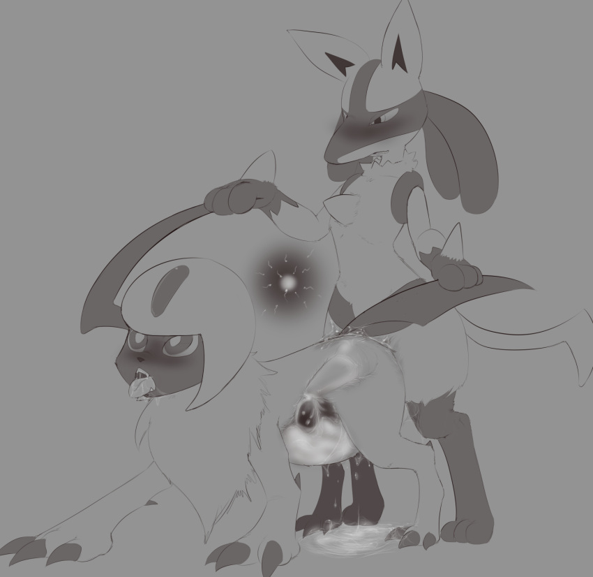 2018 absol animal_genitalia blush crocface cum cum_drip cum_inflation cum_inside digital_media_(artwork) dripping female feral feral_on_feral fur impregnation inflation internal lucario male male/female mammal nintendo open_mouth ovum penetration pok&eacute;mon pok&eacute;mon_(species) sex simple_background sperm_cell tongue tongue_out video_games