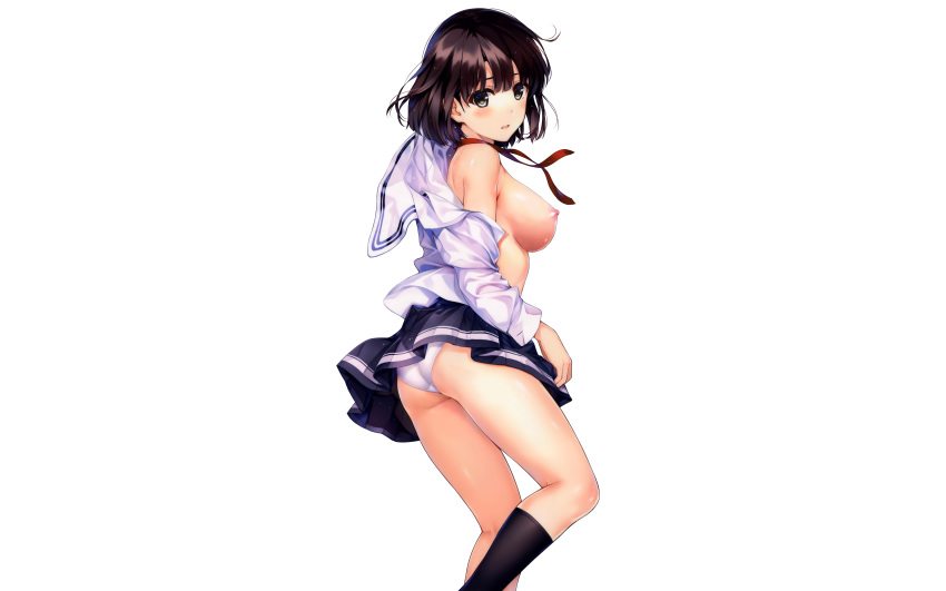 breasts cropped katou_megumi misaki_kurehito nipples photoshop saenai_heroine_no_sodatekata white