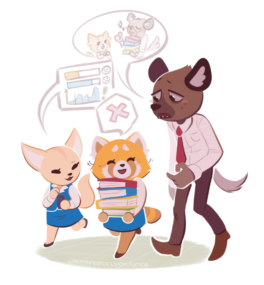 aggressive_retsuko ananxiousraccoon blush canine fennec fenneko fox haida mammal phone red_panda retsuko simple_background white_background wild_dog