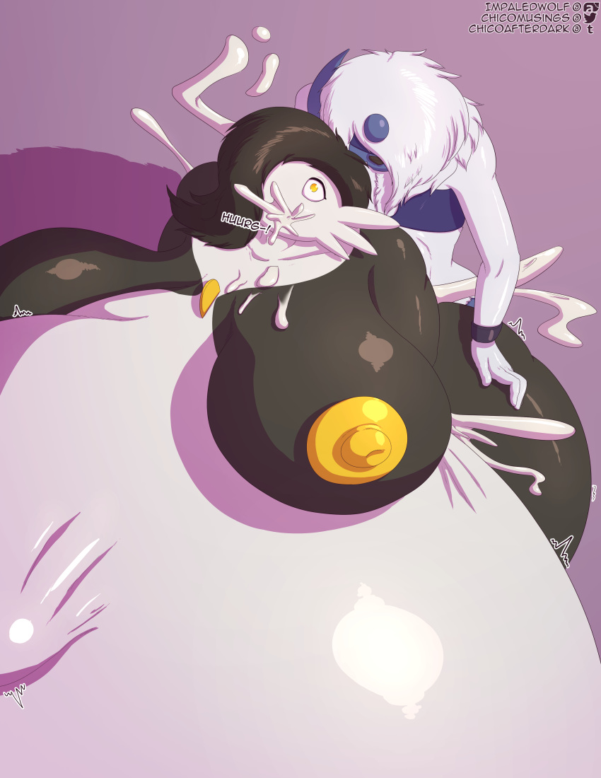 2018 absol absurd_res alternate_color anal anal_penetration anthro anus belly belly_inflation big_belly big_breasts big_butt breasts bulge butt cleavage clothed clothing comic cum cum_inflation cum_through cum_vomit dickgirl english_text erection excessive_cum female gardevoir hi_res huge_breasts huge_butt huge_penetration hyper hyper_cum hyper_penis impaledwolf inflation intersex male male/female nintendo nipples penetration penis pok&eacute;mon pok&eacute;mon_(species) purple_background simple_background text thick_thighs video_games