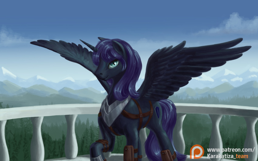 16:10 armor equine fan_character female hair horn horse invalid_tag kirillk long_hair mammal mountain my_little_pony nature nyx_(mlp) purple_hair seductive unicorn wallpaper winged_unicorn wings