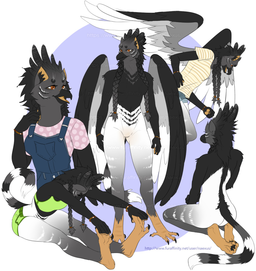 2018 anthro avian beak blush bracelet braided_hair breasts claire(naexus) clothed clothing conditional_dnp feathered_wings feathers featureless_breasts featureless_crotch female gryphon hair hybrid jewelry mammal naexus smile solo wings