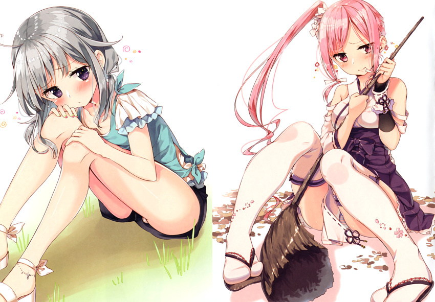 breast_hold japanese_clothes pantsu tagme thighhighs
