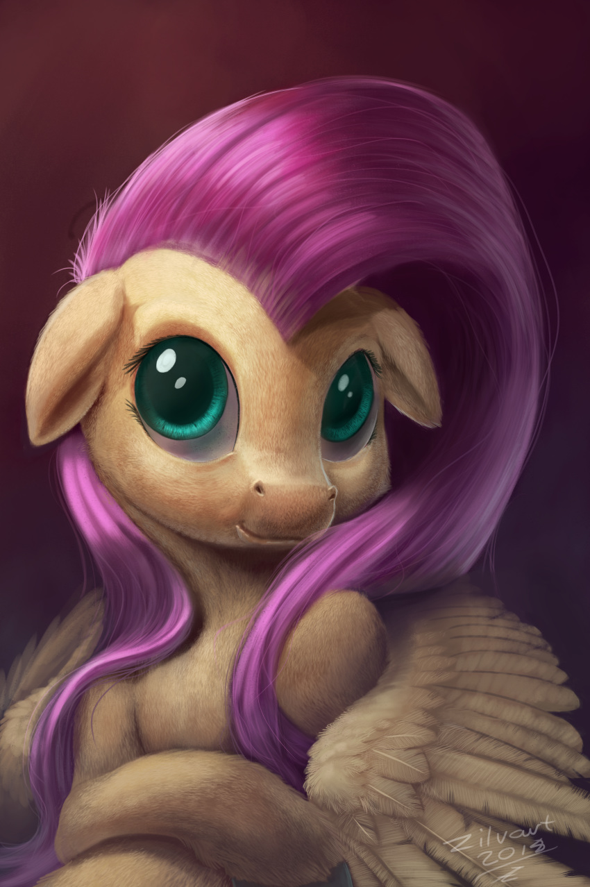 2018 absurd_res equine feathered_wings feathers female feral fluttershy_(mlp) friendship_is_magic hair hi_res long_hair looking_at_viewer mammal my_little_pony pegasus solo superabsurd_res wings zilvart