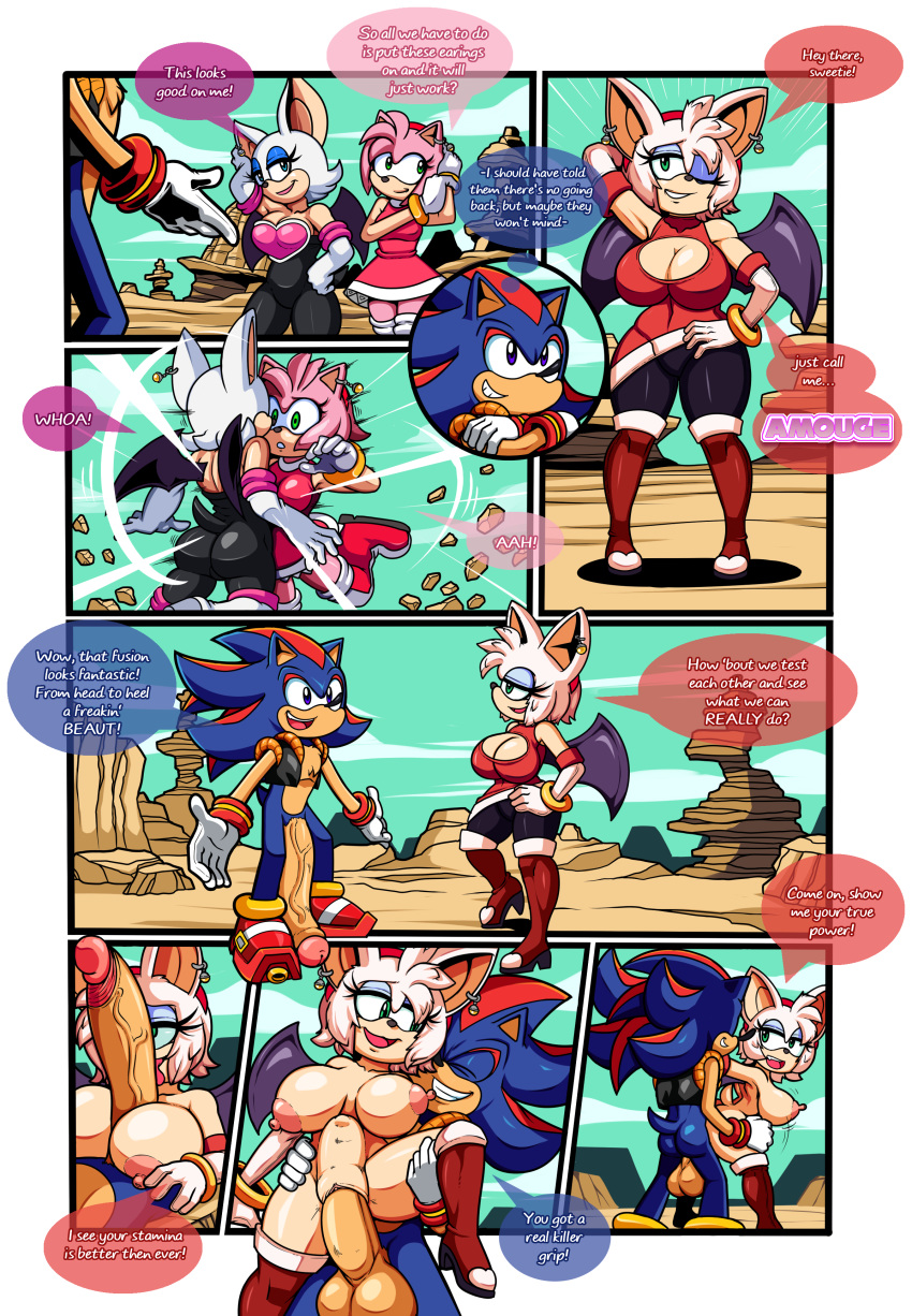 abdominal_bulge absurd_res amouge amy_rose areola armwear balls bat big_breasts big_penis blue_eyes boots breasts cleavage clothed clothing comic dialogue dreamcastzx1 elbow_gloves english_text erect_nipples escopeto female footwear from_behind_position fusion gloves green_eyes hairband happy happy_sex hedgehog hi_res huge_penis hybrid licking male mammal mostly_nude nipples open_vest oral outside penetration penis penis_lick potara potara_earrings puffy_areola rouge_the_bat sex shadic shadow_the_hedgehog sonic_(series) sonic_the_hedgehog speech_bubble super_form text titfuck tongue tongue_out vaginal vaginal_penetration vest
