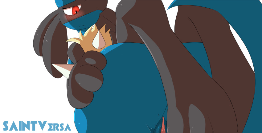 blush female lucario nintendo pok&eacute;mon pok&eacute;mon_(species) pussy saintversa video_games