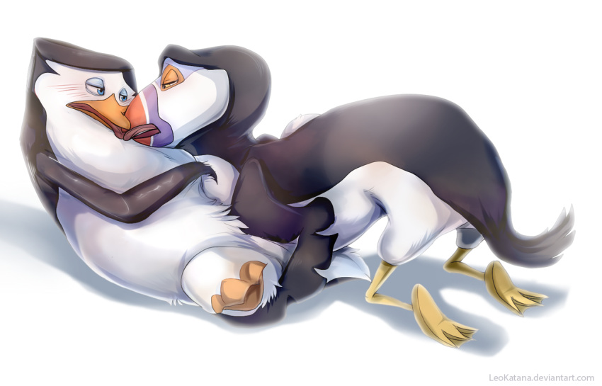 ambiguous/ambiguous ambiguous_gender anthro avian bird dreamworks feral hans kissing leokatana madagascar nickelodeon penguin puffin sex skipper the_penguins_of_madagascar