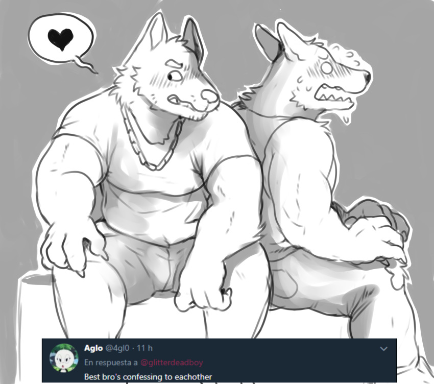 blushed bulge canine clothing dialogue glitter_trap_boy invalid_tag mammal muscular sketch text twitter