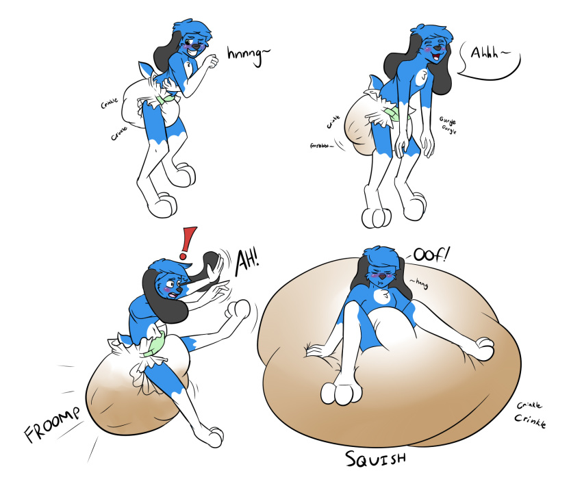 ! anthro blue_fur blush canine diaper dog feces fur hyper hyper_feces hyper_soiling kingcrazy long_ears male mammal messy_diaper scat sequence simple_background soiling