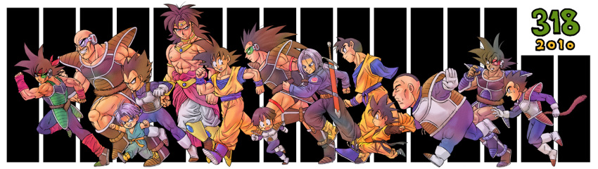 6+boys :d armor arms_up bald bandana bardock black_background black_eyes black_hair black_pants blue_eyes boots bracelet broly brothers dark_skin dark_skinned_male diadem dougi dragon_ball dragon_ball_z earrings facial_hair father_and_son frown full_body gloves happy height_difference jacket jewelry leg_up long_hair long_sleeves looking_at_another looking_at_viewer looking_away multiple_boys muscle mustache nappa necklace neko_majin_(series) nervous number onio_(neko_majin) open_mouth outstretched_arm pants profile purple_hair radar raditz running saiyan scar serious shirtless short_hair siblings simple_background smile son_gohan son_gokuu son_goten spiked_hair stargeyser sweatdrop sword tail tarble trunks_(dragon_ball) tullece two-tone_background vegeta very_long_hair weapon wristband