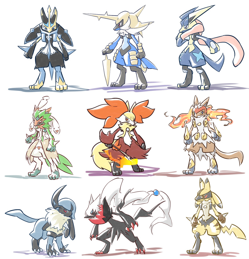 773mimisuke absol ambiguous_gender darkrai decidueye delphox empoleon fire fur greninja hybrid infernape legendary_pok&eacute;mon looking_at_viewer lucario nintendo pikachu pok&eacute;mon pok&eacute;mon_(species) samurott simple_background video_games white_background zoroark