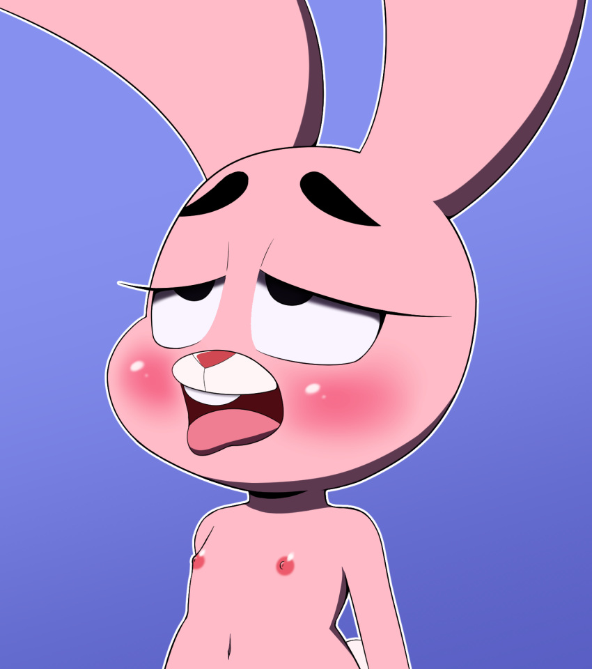 ahegao anais_watterson anthro buckteeth cartoon_network close-up cub dr._chaos eye_roll female flat_chested half-closed_eyes lagomorph looking_pleasured mammal navel nipples nude open_mouth rabbit simple_background solo standing teeth the_amazing_world_of_gumball tongue tongue_out young