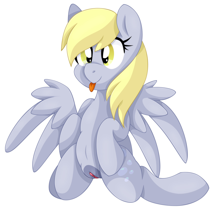 2018 alpha_channel animal_genitalia animal_pussy blep blonde_hair clitoral_winking clitoris cute cutie_mark derpy_hooves_(mlp) equine equine_pussy eyelashes feathered_wings feathers female feral friendship_is_magic grey_feathers hair hi_res hooves kneeling mammal my_little_pony navel nude pearlyiridescence pegasus pussy silly simple_background smile solo tongue tongue_out transparent_background urethra wings yellow_eyes
