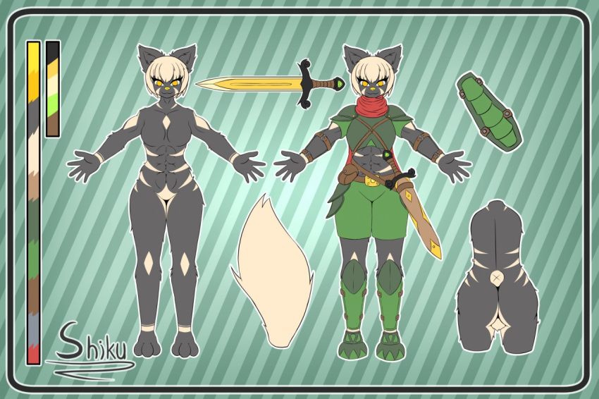 armor cat crimellgrim fantasy feline female mammal model_sheet sheet_(disambiguation) shiku solo