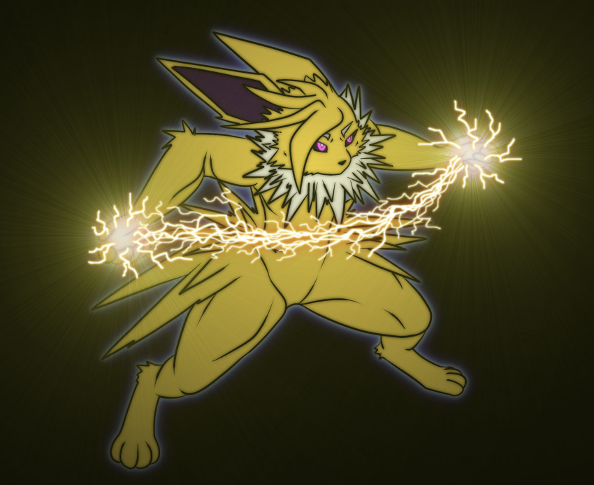 anthro eeveelution fight jolteon lightning male nintendo pok&eacute;mon pok&eacute;mon_(species) saberuneko solo standing video_games