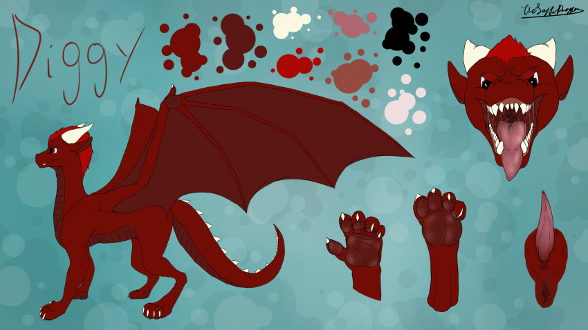 butt diggy dragon feet fingers fur horn male model_sheet muzzle_(disambiguation) open_mouth paws penis slit solo tapered teeth thejoyfuldragon toes tongue wings