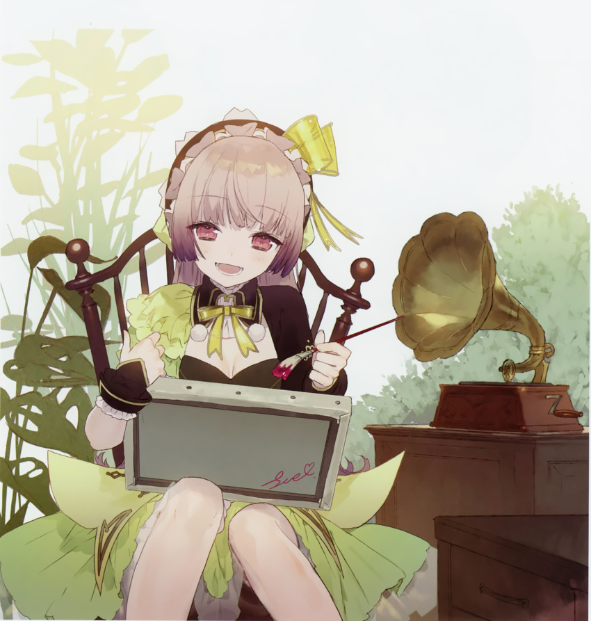 absurdres art_brush atelier_(series) atelier_lydie_&amp;_suelle bow canvas_(object) chair hairband highres huge_filesize long_hair noco_(adamas) official_art paintbrush painting palette pink_eyes pink_hair scan sitting suelle_marlen