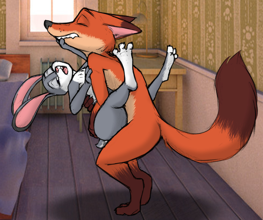 ambiguous_penetration anthro biting_lip breasts canine colored crouching digitigrade disney duo eyes_closed female flat_chested fox fur gloves_(marking) half-closed_eyes inside interspecies judy_hopps lagomorph larger_anthro larger_male legs_up looking_pleasured love male male/female mammal markings multicolored_fur nick_wilde nude open_mouth orange_fur penetration predator/prey rabbit risenhentaidemon romantic_couple s1m sex size_difference smaller_anthro smaller_female socks_(marking) spread_toes stand_and_carry_position standing tongue zootopia