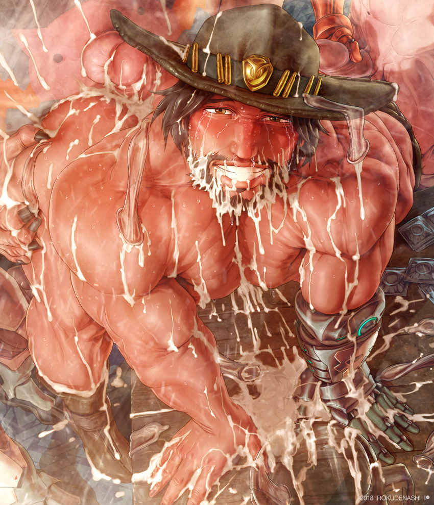 4boys abs aftersex anal bara beard boots brown_hair condom cowboy cum cum_in_ass cum_in_mouth cum_on_body facial facial_hair genji_(overwatch) group_sex happy_sex hat junkrat_(overwatch) male_focus masturbation mccree_(overwatch) multiple_boys muscle nude overwatch pecs pov roadhog_(overwatch) rokudenashi size_difference smile solo_focus sweat table tattoo tears teeth uncensored used_condom yaoi
