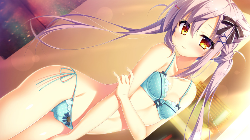 bra circus game_cg kosaka_miyori long_hair mitsumomo_mamu panties purple_hair tenpure!! twintails underwear yellow_eyes