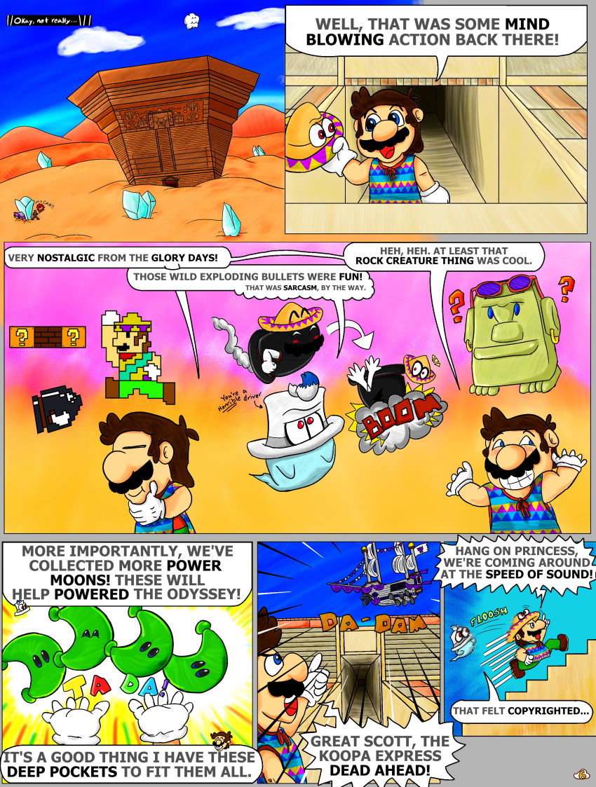 8-bit ?_block aircraft airship bonneter bullet_bill cappy_(mario) comic crashing desert dfkjr epic_fail human male mammal mario mario_bros moe-eye nintendo outside possession power_moon sand super_mario_odyssey video_games