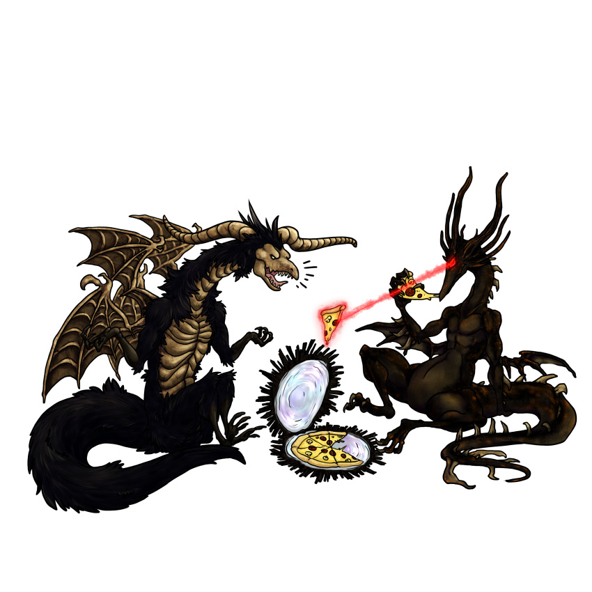 absurd_res alpha_channel black_dragon_kalameet dark_souls digitigrade dragon duo feral food hi_res horn membranous_wings nude pizza scalie silver-mont simple_background transparent_background video_games western_dragon wings