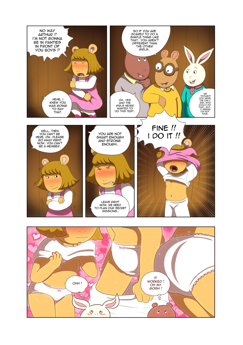 aardvark alan_powers arthur_(series) arthur_reed bear blush buster_baxter clothing comic cub d.w._reed embarrassed eyewear female flat_chested glasses group lagomorph launny male mammal open_mouth rabbit teeth text underwear undressing young