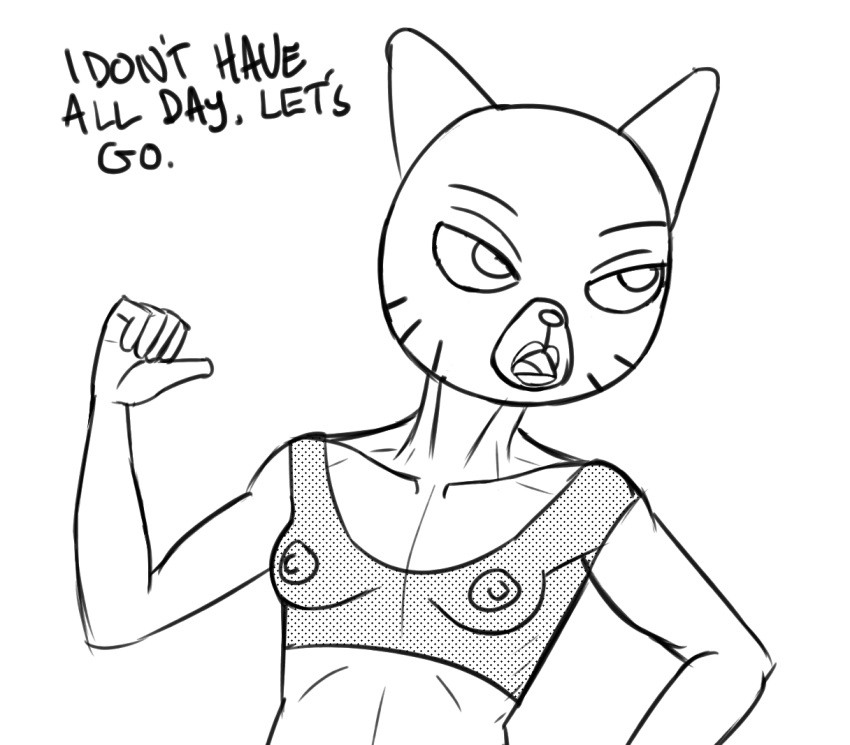 2018 anthro black_and_white breasts cartoon_network cat clothed clothing digital_drawing_(artwork) digital_media_(artwork) english_text feline female fishnet fishnet_topwear hi_res lipstick makeup mammal mature_female medium_breasts monochrome mrs._senicourt nipples open_mouth simple_background solo text the_amazing_world_of_gumball whiskers white_background zambs