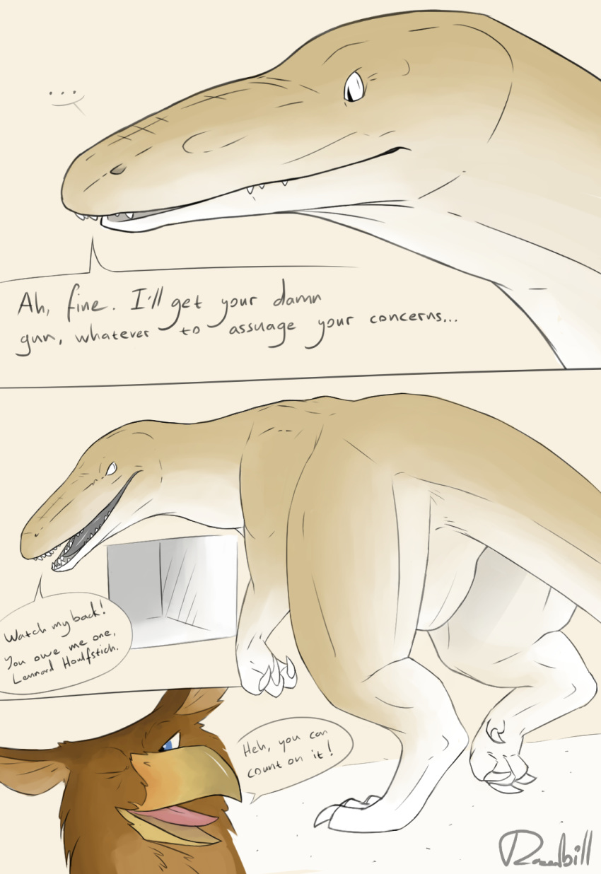 ... absurd_res air_vent albertosaurus ambiguous_gender angry avian butt comic dinosaur english_text feral gryphon hi_res lennard looking_back one_eye_closed reptile scalie shanji smile text theropod turmash tyrannosaurid wink