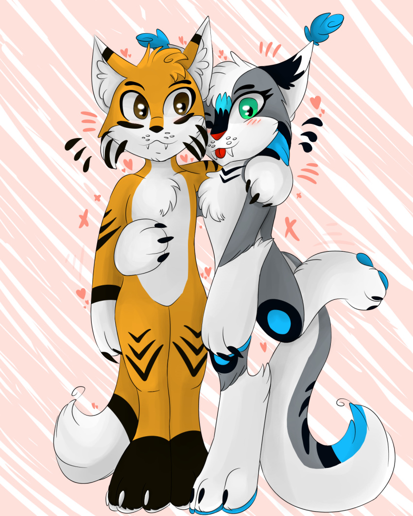 canine cat chibi couple_(disambiguation) cute feline female fox kaarosu_(character) looking_at_viewer loren_(character) male male/female mammal pastel rupninja_(artist) rupninja_(character) sabertooth_(disambiguation) safe