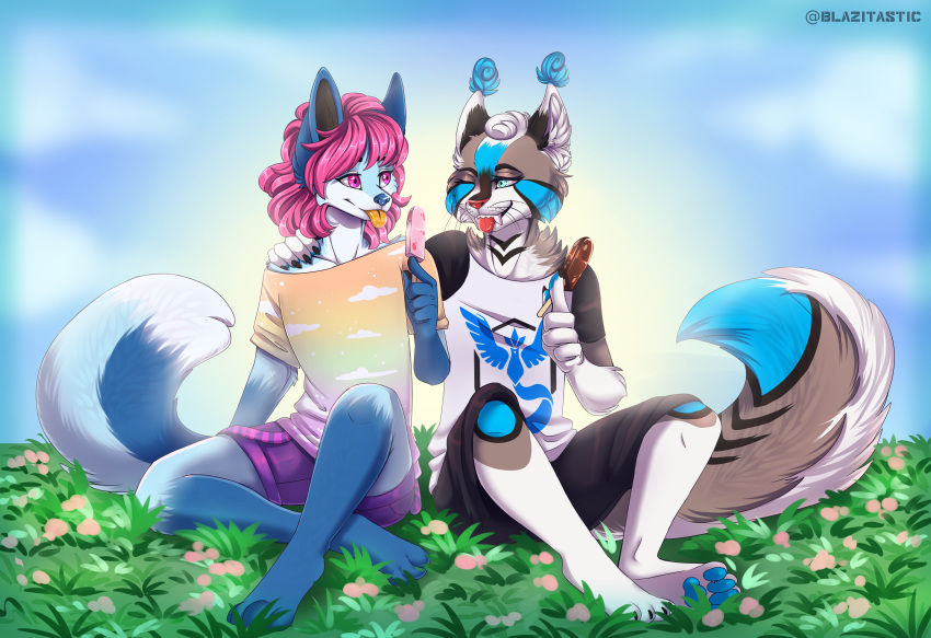 absurd_res anthro blazitastic_(artist) canine female fox friend friends girly hi_res loren_(character) luiwi_(character) mammal rupninja_(character)