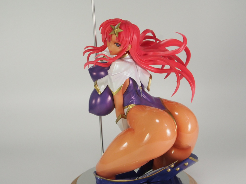 1girl arched_back ass bent_over blue_eyes blush bouncing_breasts breasts curvy erect_nipples eyebrows_visible_through_hair female figure gloves gundam gundam_seed gundam_seed_destiny hair_ornament highleg hips huge_ass huge_breasts leotard long_hair looking_at_viewer looking_back meer_campbell open_mouth partially_visible_vulva photo pink_hair pole purple_leotard shiny shiny_clothes shiny_skin skin_tight smile solo star star_hair_ornament thick_thighs thighs thong_leotard white_gloves