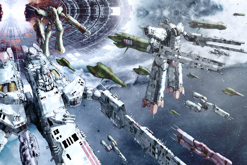 armd atomicgenjin battlestar_galactica commentary energy_cannon english_commentary epic fleet galactica macross macross_frontier mecha military military_vehicle n.u.n.s. no_humans picket_patrol_ship quiltra-queleual realistic redesign science_fiction sdf-1 space_craft star starry_background storm_attacker thurvel-salan turret u.n._spacy wormhole zentradi