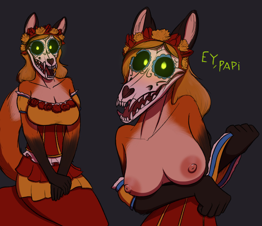 2018 anthro blush breasts canine clothing female fur hair hi_res keadonger looking_at_viewer mammal monster nipples open_mouth scp-1471 solo z0rr.a